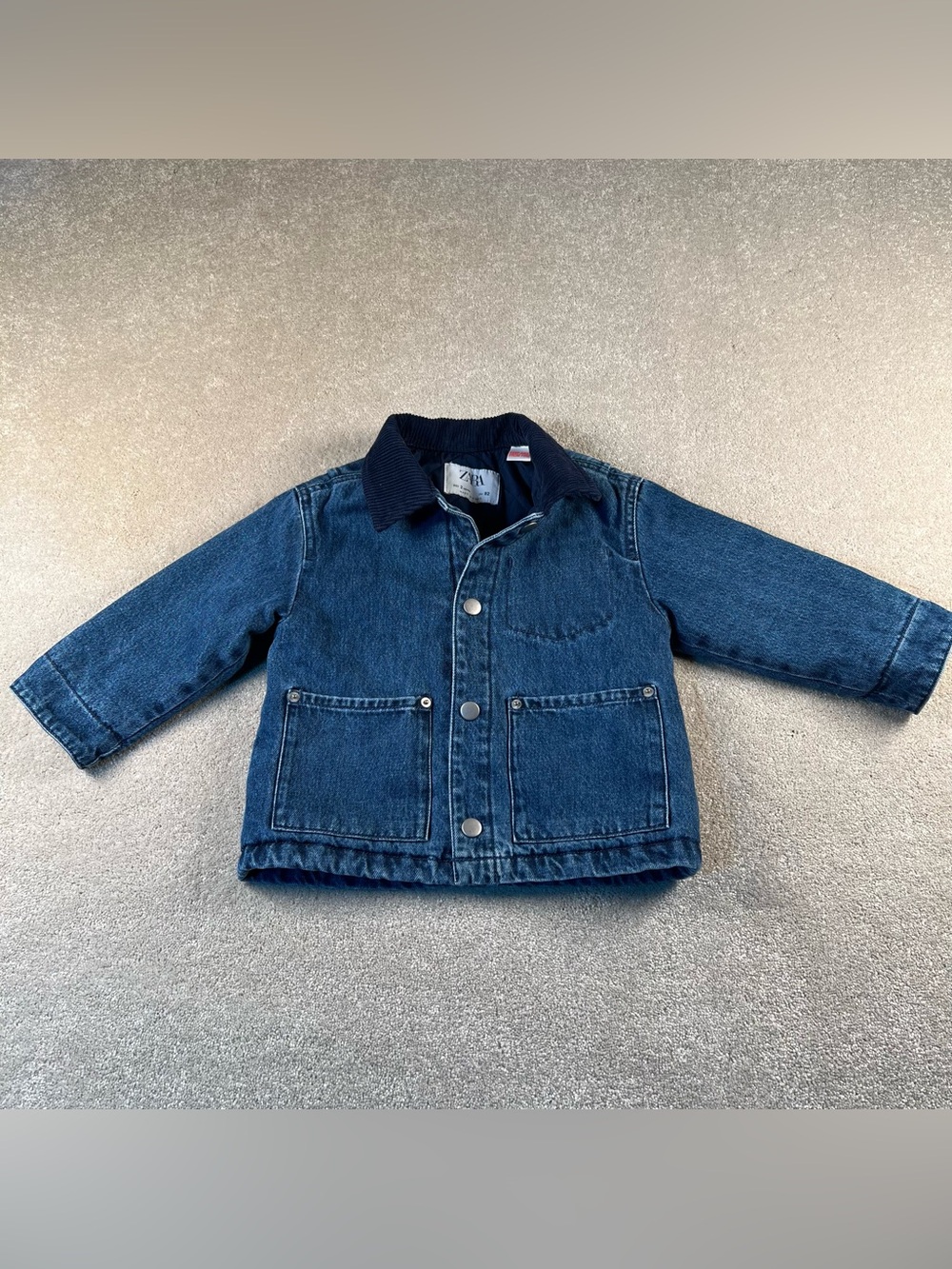 Zara Jacket Denim Blue Corduroy Collar Snap Up Toddler 2 Years